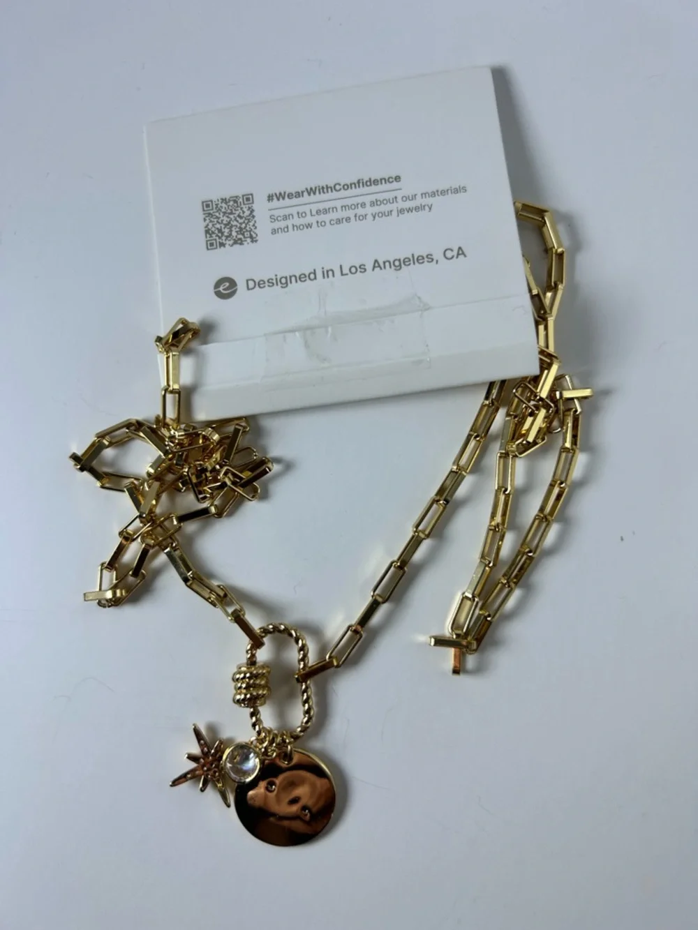 ettika Gold Starburst Crystal & Disc Charm Pendant Necklace - Picture 7 of 9